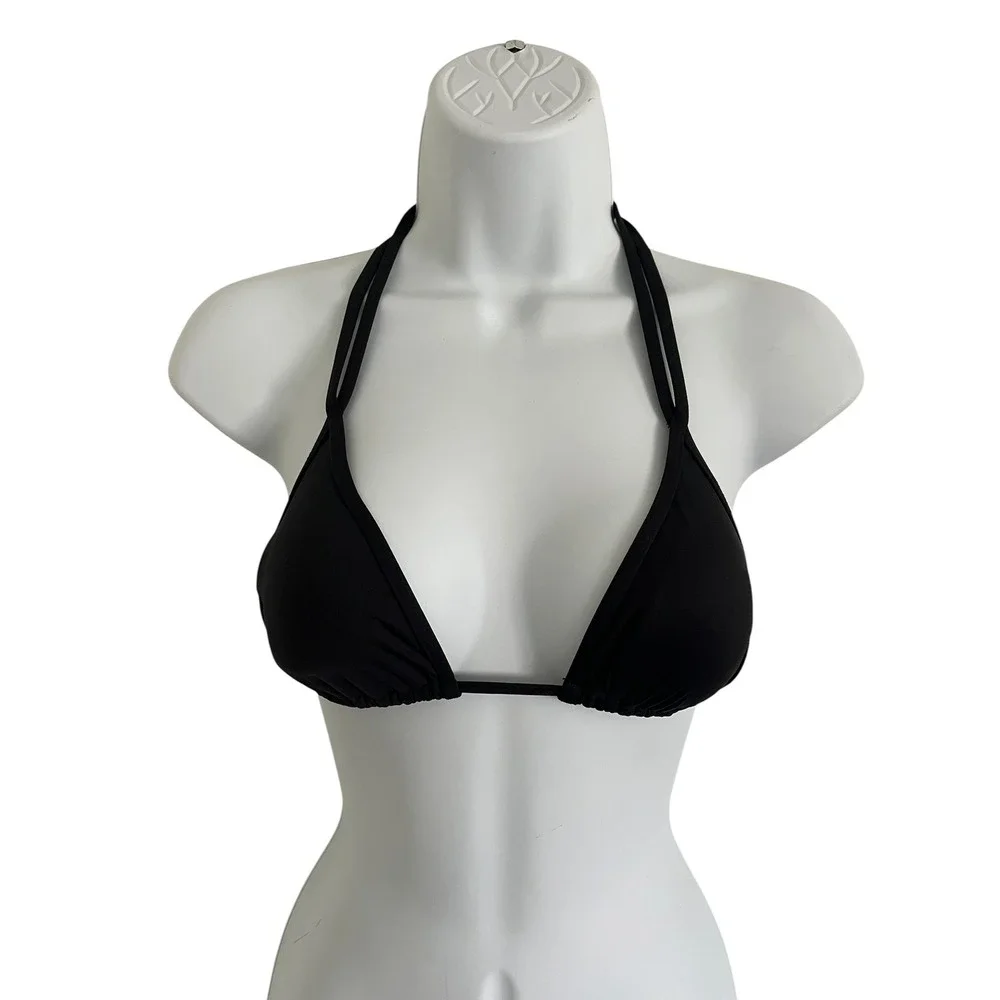 L*SPACE Black Multi-Way Triangle Halter Double Strap‎ Bikini Top